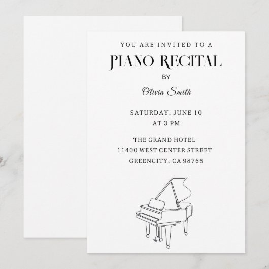エレガントなピアノリサイタル招待状 招待状 (正面/裏面)