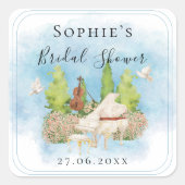 エレガントなピアノ ヴァイオリン ハト 花 ブライダルシャワー スクエアシール (正面)