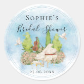 エレガントなピアノ ヴァイオリン ハト 花 ブライダルシャワー ラウンドシール (正面)