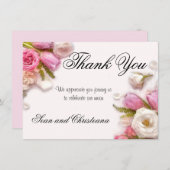 エレガントなピンクおよび白い春の花柄の水彩画 サンキューカード (正面/裏面)