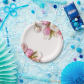 エレガントなピンクおよび白い春の花柄の水彩画 ペーパープレート (パーティー)