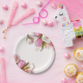 エレガントなピンクおよび白い春の花柄の水彩画 ペーパープレート (パーティー)