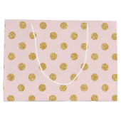 エレガントなピンクおよび金ゴールドのグリッターの水玉模様パターン ラージペーパーバッグ (裏面)