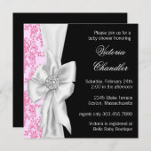 エレガントなピンクおよび黒いダマスク織の女の赤ちゃんのシャワー 招待状 (正面/裏面)