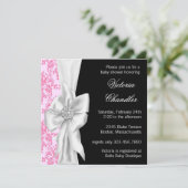 エレガントなピンクおよび黒いダマスク織の女の赤ちゃんのシャワー 招待状 (スタンド正面)