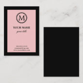 エレガントなピンクおよび黒いモノグラムの名刺 名刺 (正面/裏面)