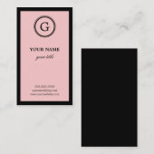 エレガントなピンクおよび黒いモノグラムの名刺 名刺 (正面/裏面)