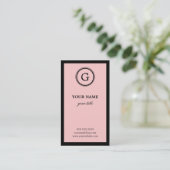 エレガントなピンクおよび黒いモノグラムの名刺 名刺 (スタンド正面)