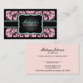 エレガントなピンクおよび黒いヴィンテージのダマスク織 予約カード (正面/裏面)