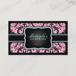 エレガントなピンクおよび黒いヴィンテージのダマスク織 予約カード
