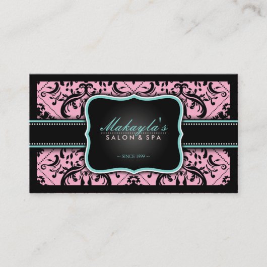 エレガントなピンクおよび黒いヴィンテージのダマスク織 名刺 (正面)