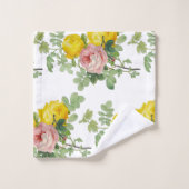 エレガントなピンクとイエローのバラの花 バスタオルセット (ウォッシュタオル)