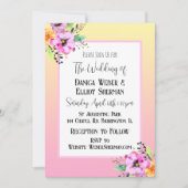 エレガントなピンクとイエローのペチュニアの花の結婚式 招待状 (正面)