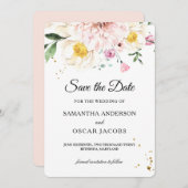 エレガントなピンクとイエローの水彩花 セーブザデート (正面/裏面)