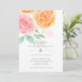 エレガントなピンクとオレンジの水彩ローズのウェディング 招待状 (スタンド正面)