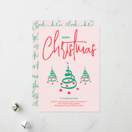 エレガントなピンクとグリーンのクリスマスツリー シーズンカード