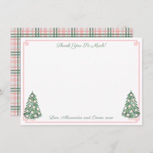 エレガントなピンクとグリーンのシノワズリーデザインのウェディングシャワー サンキューカード (正面/裏面)