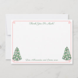 エレガントなピンクとグリーンのシノワズリーデザインのウェディングシャワー サンキューカード