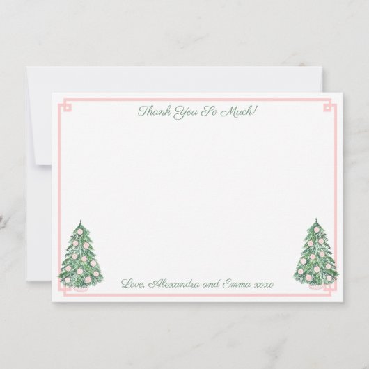 エレガントなピンクとグリーンのシノワズリーデザインのウェディングシャワー サンキューカード (正面)
