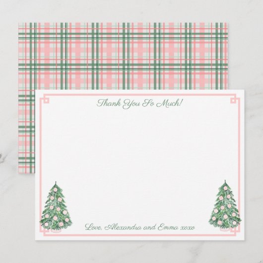 エレガントなピンクとグリーンのチャイナ風ウェディングシャワー サンキューカード (正面/裏面)
