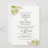 エレガントなピンクとグリーンのチューリップのウェディング・ウォーターカラー 招待状 (正面)