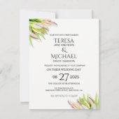 エレガントなピンクとグリーンのチューリップのウェディング・ウォーターカラー 招待状 (正面)