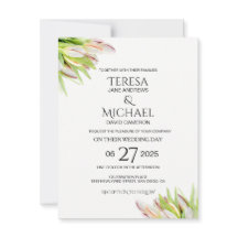 エレガントなピンクとグリーンのチューリップのウェディング・ウォーターカラー