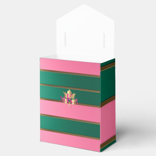 エレガントなピンクとグリーンのモノグラム入り フェイバーボックス (オープン)