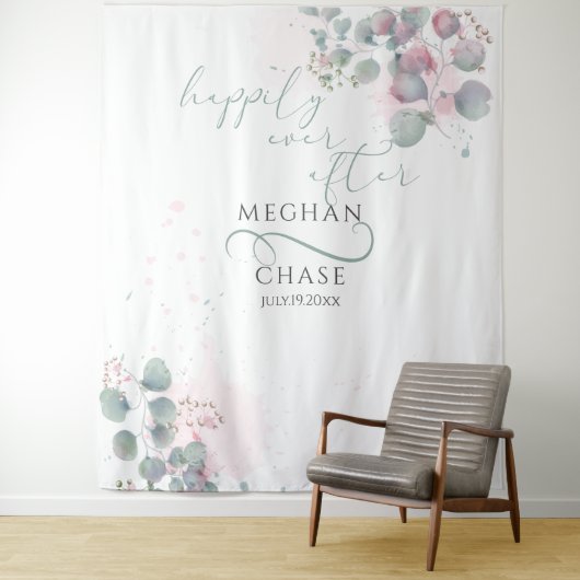 エレガントなピンクとグリーンのユーカリ タペストリー (インサイチュ)