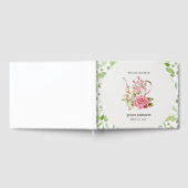 エレガントなピンクとグリーンの花のブライダルシャワー ゲストブック (全面)