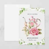 エレガントなピンクとグリーンの花のブライダルシャワー サンキューカード (正面/裏面)