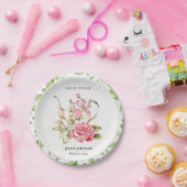 エレガントなピンクとグリーンの花のブライダルシャワー ペーパープレート (パーティー)