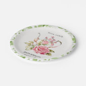 エレガントなピンクとグリーンの花のブライダルシャワー ペーパープレート (アングル)