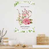 エレガントなピンクとグリーンの花のブライダルシャワー ポスター (キッチン)