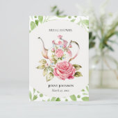 エレガントなピンクとグリーンの花のブライダルシャワー 出欠カード (スタンド正面)