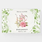 エレガントなピンクとグリーンの花のブライダルシャワー 横断幕 (横)