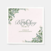 エレガントなピンクとグリーンの花 女性の50歳の誕生日 スタンダードカクテルナプキン (正面)