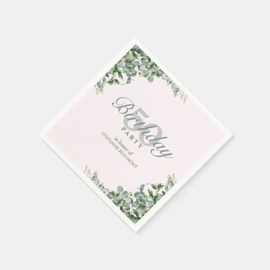 エレガントなピンクとグリーンの花 女性の50歳の誕生日 スタンダードカクテルナプキン (角)