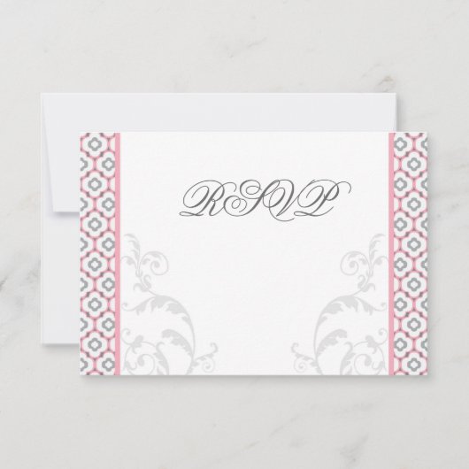 エレガントなピンクとグレーのガーデンウェディング招待状 出欠カード (正面)