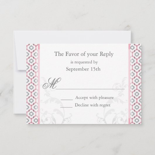 エレガントなピンクとグレーのガーデンウェディング招待状 出欠カード (裏面)