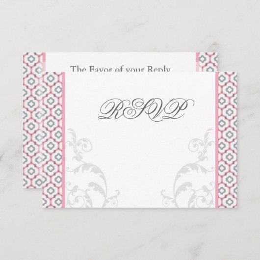 エレガントなピンクとグレーのガーデンウェディング招待状 出欠カード (正面/裏面)