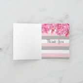 エレガントなピンクとグレーの花柄レースのウェディング サンキューカード (内部)