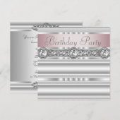 エレガントなピンクとグレーの誕生日パーティー 招待状 (正面/裏面)