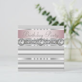 エレガントなピンクとグレーの誕生日パーティー 招待状 (スタンド正面)