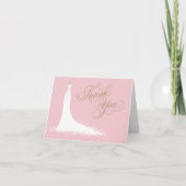 エレガントなピンクとゴールドのウェディングドレス ブライダルシャワー サンキューカード (正面)