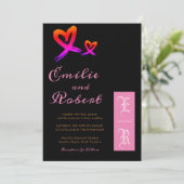 エレガントなピンクとゴールドのハートモノグラムウェディング 招待状 (スタンド正面)