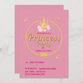 エレガントなピンクとゴールドのプリンセスパーティー招待状 招待状 (正面/裏面)