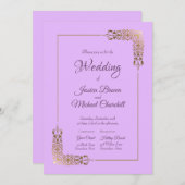 エレガントなピンクとゴールドのレースの教会ウェディング 招待状 (正面/裏面)