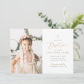 エレガントなピンクとゴールドの女の子の洗礼 招待状 (スタンド正面)