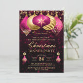 エレガントなピンクとゴールドの宝玉クリスマスパーティー 招待状 (スタンド正面)